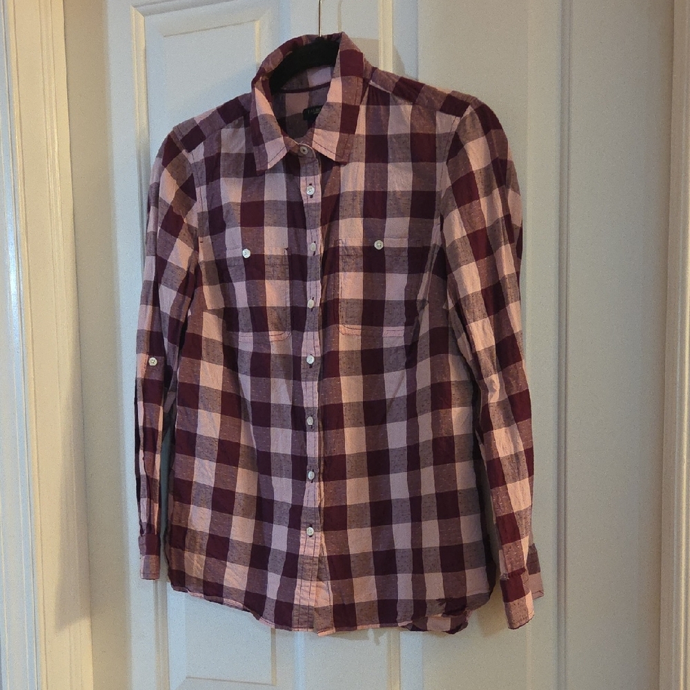Talbots Pink And Burgandy Checkered Shirt - Medium Petite